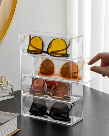 RHBLME 4 Drawers Acrylic Stackable Sunglasses Organizer - Clear Storage Case