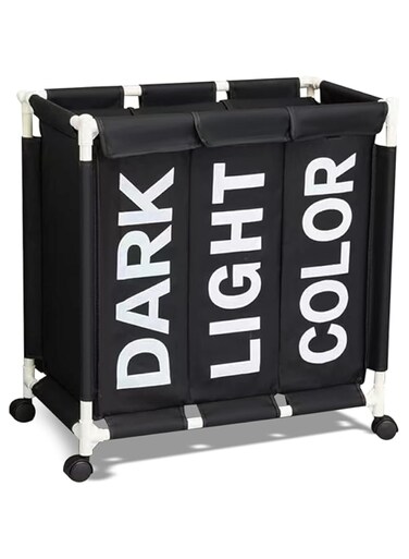 Beauenty Laundry Basket,Collapsible Laundry Sorter Rolling Cart, Bins with lids Sorter 3 Section Bag Organizer for Dirty Clothes/Toys/Towel,with Wheels in Laundry Room Organization(Black)