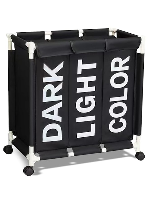 Beauenty Laundry Basket,Collapsible Laundry Sorter Rolling Cart, Bins with lids Sorter 3 Section Bag Organizer for Dirty Clothes/Toys/Towel,with Wheels in Laundry Room Organization(Black)