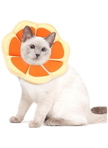 Soft Adjustable Cat Cone Collar, Comfortable Cat Recovery Collar Suitable for Various Types of Cats,Neck Protective Collar for Cats After Surgery (Orange, S)