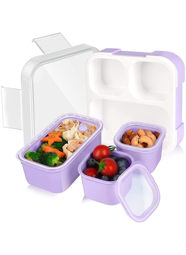 Lunch Box for Toddler Daycare Kid School,720ML Insulated Bento Box with 3 Compartment Divided Food Containers Snacks Box,Leakproof, BPA Free, Dishwasher &amp; Microwave Safe,for Ages 2-5 (Purple)