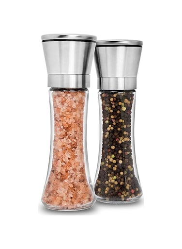 ChicAbode 2 Pcs Stainless Steel Salt and Pepper Grinder, Salt and Pepper Shakers Set, Transparent Seasoning Container, Modern Farmhouse Kitchen Table Decor for Home Restaurants Wedding