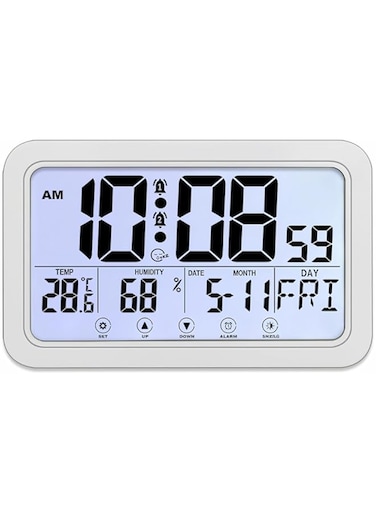 Lancoon Touchscreen Alarm Clock with Backlight, 2 Music Sets Snooze Display Temperature and Humidity Date and Day, USB/Android Input Port, Hanging or Standing for Bedroom Living Room Office