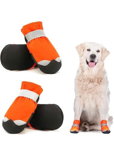 Aputue Dog Shoes, 4 Pcs Anti-Slip Sole Paw, Comfortable Dog Booties, Size 8 Puppy Shoe with Adjustable Straps Rugged, Waterproof Dog Boot Sports Running Hiking Pet Boots, Easy to Wear (Orange)