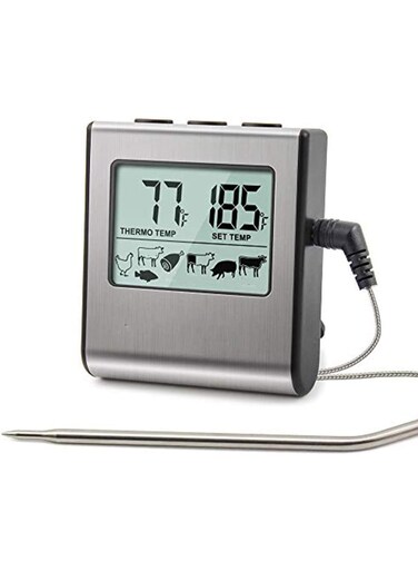 Care Grill Thermometer &acirc;&euro;&ldquo; Large LCD Digital Cooking Food Meat Thermometer with Clock Timer   Stainless Steel Probe for Smoker, Oven, Kitchen &amp; BBQ Grill