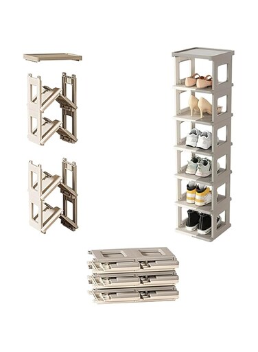 Foldable Shoe Rack, 7 Tier Plastic Shoes Cabinet, Free Standing Entryway Stackable Tower Shelf, Multi-Function Organizer, Boots Storage Shelf Modern House Furniture Home Office Stands (7-Tiers)