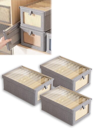 3 Pcs Foldable Wardrobe Organizer Boxes, Drawer Organizer With Transparent Visible Windows And Handles&iuml;&frac14;&OElig;Sturdy and Durable&iuml;&frac14;&OElig;for Organizing Clothing Jeans Toys Book Shelves Closet Wardrobe