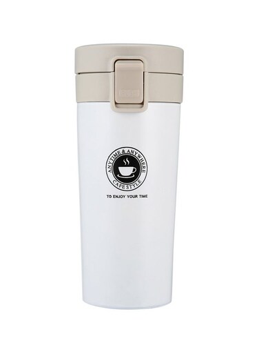 Walled Thermal Mug White Insulated Coffee Mug with Leak-Proof Lid, Non-Slip Base &amp; Sweat-Free Design - Stainless Steel Travel Cup for Hot/Cold Office