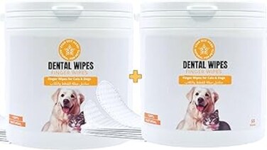 StarDotHash Pet Dental finger Wipes for Teeth Cleaning of Dogs &amp; Cats- 110 Pcs breath freshener Double Sided Dog wipes to remove plaque &amp; Tartar- Oral Cleansing Teeth Wipe Pads for all breed (110)