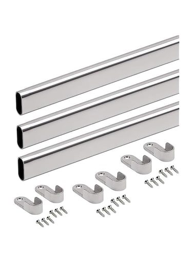 Duravel Wardrobe Hanging Rod, 100cm Oval Closet Rail with Support Brackets, Chrome Plated, Customizable Length