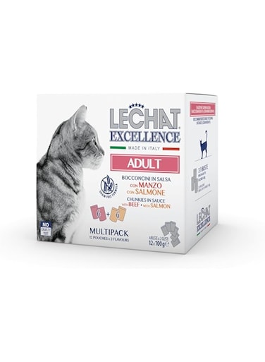 Lechat Excellence by Monge   Cat Wet Food   Chunkies in Pouch   Super Premium Complementary Wet Cat Food   Multipack Beef &amp; Salmon - 12x100g