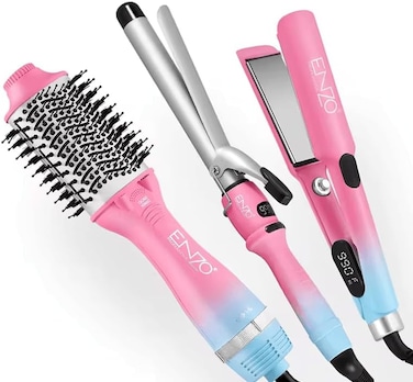 PrecisionWare Enzo EN-3312 Hair Styling Pack, Professional Straightener, Curler &amp; Volumizer For Smooth, Sleek Hair, Intl Version