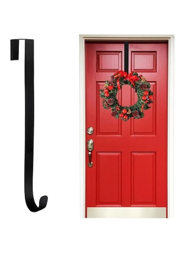 Aowin 1 PCS Wreath Hooks,Wreath Hanger for Front Door,Black Metal Wreath Hooks for Christmas Wreath Decorations,38 CM Heavy Duty Wreath Hook Hanger for Easter Halloween Xmas Decorations