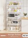 5 Tier Storage Shelves, Stable Kitchen Shelf Organizer, Storage Rack with Armrests, Removable Free Standing Rack with Hooks, Multipurpose Rack, Shelving Unit for Laundry Room,Living Room,Garage,Pantry,Study Room