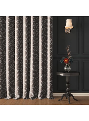 Story@Home 215 Cm Faux Silk Criss Cross Pattern 100% Blackout Foil Grommet Door Curtain, Grey, 1 Piece