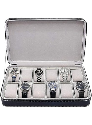 Padom Watch Box Portable Travel Zipper Case Collector Storage, portable zipper watch box PU leather watch box (12 Slot)