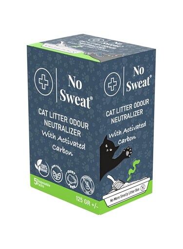 No Sweat Activated Carbon Cat Litter Odour Neutralizer-Made Of Coconut Shell-All Natural-No Chemical,Toxic Ingredients-Unscented-Planet Friendly-Disposable 5 Packs in One Box 125 GR- Packing May Vary