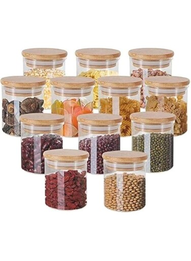 Bamboo Airtight Wooden Lids &ndash; 200ml Glass Storage Jars for Spices, Coffee, Tea, Herbs, Grains, Candles   Food &amp; Cereal Containers for Kitchen Organization