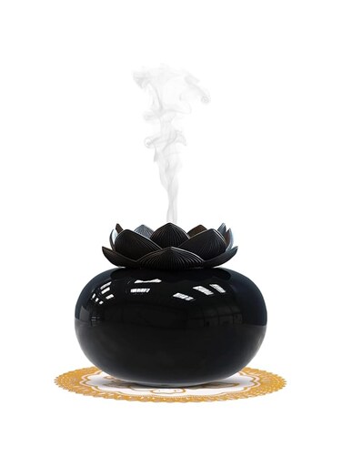 Tazweeq Essential Oil Diffuser Ceramic Diffuser, Small Aromatherapy Defusers for Bedroom Home Office, Lovely Lotus Fragrance Diffuser-Black
