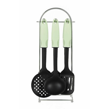 Kitchen Utensil Set with Stand, 3-Piece Nylon Cooking Tools, Includes Ladle, Skimmer, and Spatula