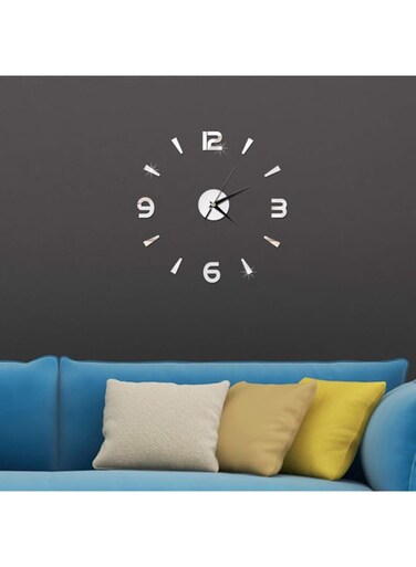 Cryfokt Wall Clock Sticker, Acrylic Mirror Wall Decoration, Frameless DIY Wall Clock, Self Adhesive Wall Clock for Home Dining Room Kitchen Bedroom (Silver)