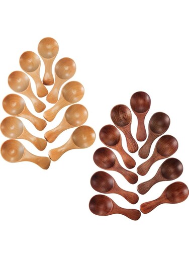 ELECDON 20 Pieces Small Wooden Spoons Mini Condiments Sugar Seasoning Salt Honey Teaspoon Coffee Tea Jam Mustard Ice Cream Wood Spoons