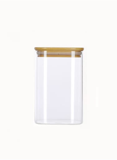 Square Glass Food Storage Container - Airtight Bamboo Lids - Food Storage Box - Storage Boxes - Kitchen Cabinet Organizers - Glass Food Container - Clear 1100ML