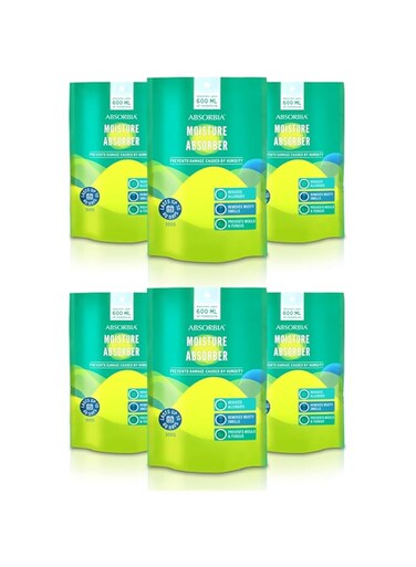 Absorbia Moisture Absorber   Stand up Closet Pouch - Pack of 6 (600ml Each) Absorption Capacity Dehumidifier for Wardrobe &amp; Cupboards   Fights Against Moisture, Mould, Fungus &amp; Musty smells