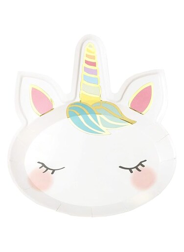 Talking Tables We Heart Unicorns Face Shaped Paper Plates 8-Pack, White