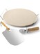 Pizza Stone Set with Pizza Peel Wheel Pizza Cutter Metal Rack/Handle, 13 Inch Compact Easy Storage Portable Baking Grilling Stone Thermal Shock Resistance Baking Stone for Oven Grill BBQ-4PCS/set