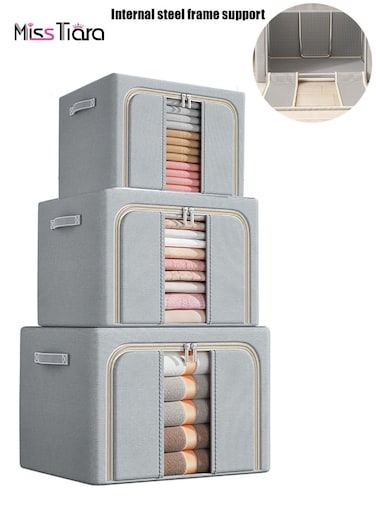 3-piece Clothing Quilt Storage Bag Transparent Window Storage Bag Clothing Folding Storage Box Gray