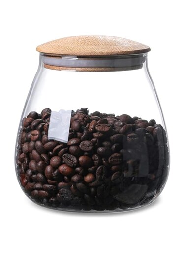 KASTWAVE Airtight Glass Storage Jar with Bamboo Lid, 400 ML Decorative Container for Coffee, Spices, Sugar, and More