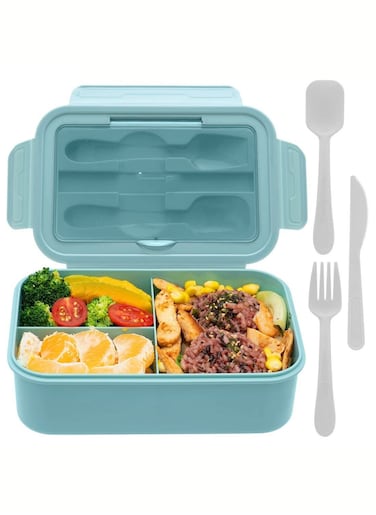 Bento Box For Adults Kids, 1400ML Lunch Container Bento Boxes With Built-in Utensil Set, Leakproof,Dishwasher Micro-Wave Safe(Teal Blue)