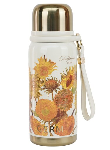 Insulated Stainless Steel Vacuum Flask 580ml &acirc;&euro;&ldquo; Sunflower Design   Hot &amp; Cold Thermos Bottle with Cup   BPA-Free Travel Water Bottle   Leak-Proof Sports Flask for Hiking, Camping, School, Office   GERM Flower Collection