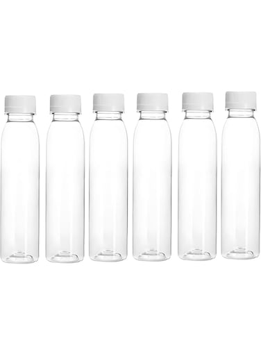 6 Pack Clear Plastic Juice Bottles with White Lids, 400ml, Food Grade Beverage Containers for Juice, Milk, Smoothies, Iced Coffee &ndash; Leak-Proof Bulk Bottles with Secure Caps (13.5 oz)