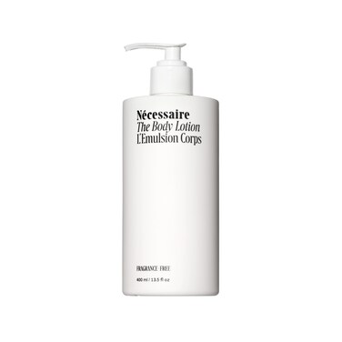 Necessaire The Body Lotion Fragrance-Free. Firming Body Lotion for Women &amp; Men. 48 Hour Moisture. 5 Peptides, 2.5% Niacinamide, Vitamin C/E + Omega 6/9. Non-Comedogenic. 13.5 fl oz.