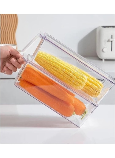 2 Pack Fridge Organizer Food Storage Stackable Refrigerator Bins with Lid Clear Plastic Organizer for Fruits Vegetables Meat Drinks Snacks Kitchen Cabinet Container