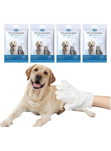 MJRlrifa 24pcs Pet Disposable Cleaning Gloves, Pet No-Rinse Grooming Gloves, Pet Shedding Gloves, Pet Cleaning Gloves for Face, Ears, Eyes,...
