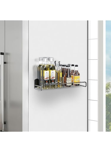 Luluboom Magnetic Spice Rack for Refrigerator, Fridge Organizer Shelf, Refrigerator Organizers and Storage, Multi Use Kitchen Magnetic Shelf, 11.8&Prime;x 4.3&Prime;x 3.2&Prime;, Black