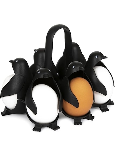 LUOXUN Penguin Shaped 3-in-1 Egg Cooker, Holder, and Storage, Soft and Hard-Boiled Egg Maker, Refrigerator Storage, Plastic, White