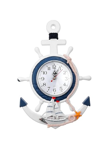 ELECDON Wall Clock, Mediterranean Style, Nautical Hanging Clock, Creative Nautical Anchor Ship, Wall Decoration for Living Room Bedroom Home Office, Decorations Gift, Clock Wall (Helmsman)