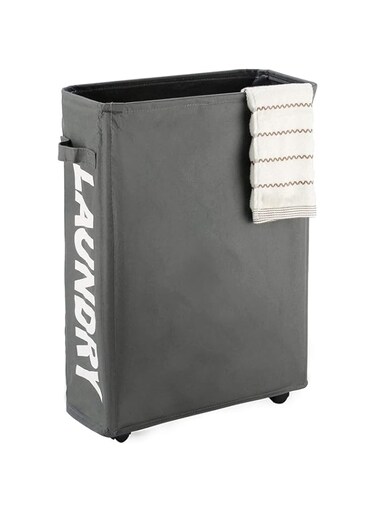 Bolivia's 44L Laundry Hamper on Wheel, Collapsible Large Laundry Bin Clothes Hamper, Waterproof and Dustproof Corner Rolling Laundry Basket for Laundry Room Organization and Storage (Grey)