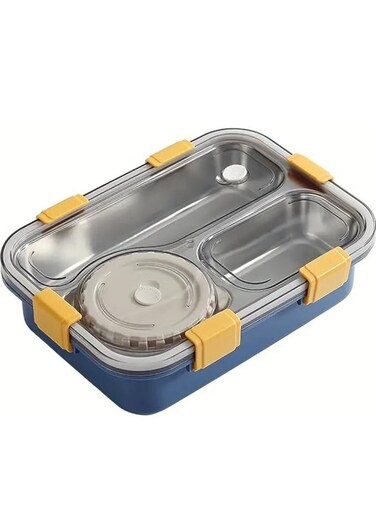 BrainGiggles 3-Compartment Thermal Lunchbox with Removable Inner Tray - Insulated, Leak Proof Bento Box for Kids-Blue