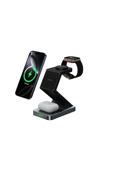 4-In-1 Powerdock Wireless Charging Station 15W with 360&deg; Adjustable Viewing &amp; Night Lamp