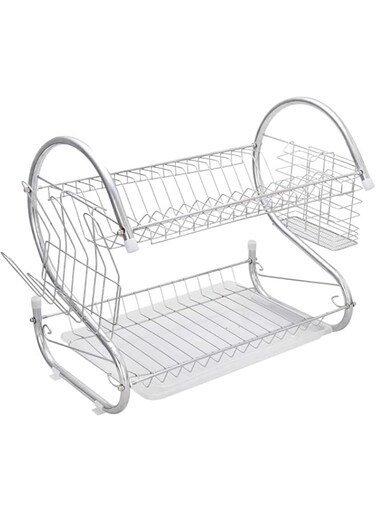 VIO&reg; 2 Tier Multifunctional Dish Drying Rack with Drain Board Dish Rack with Utensil Holder Stainless Steel Space Saving Drying Rack for Kitchens Restaurants Canteens