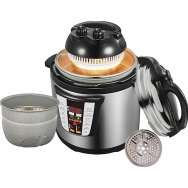 6L Air Fryer Pressure Cooker Combo, 1800W Multi-Functional Electric Cooker with Dual Lid