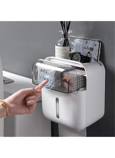Toilet Paper Holder, Multifunction Self Adhesive Waterproof Tissue Dispenser Wall Mounted Toilet Paper Holder Compatible with Roll Paper Tissue Paper for Bathroom Kitchen Living Room