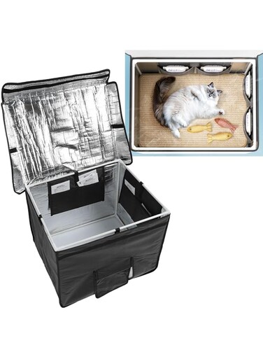 Jiawu Cooling Cat House, 20.5 X 16.5 X 16.5, Outdoor, Waterproof, Insulated, Feral Cat Shelter with 12 Ice Packs &amp; Air Vents, Ideal for Small Medium Cats &amp; Dogs, Easy Storage