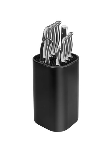 Qoosea Knife Holder Block without Knives Easy Cleaning Detachable Knife Storage Space Saver with Scissors Slot Sharpening Bar Slot Black