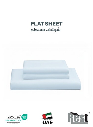3-Piece Sky Blue Plush 220x240 Flat Bedsheet Set Includes 1 Deep Pocket Flat Bedsheet and 2 Pillow Covers, Breathable and Machine Washable
